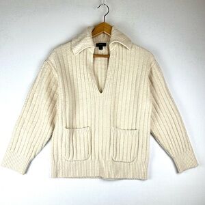 J.Crew Collared Cotton Blend Boucle Beach Sweater